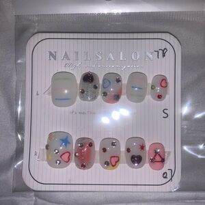 Nail Salon Press-On Nail Set with Heart & Star Accents